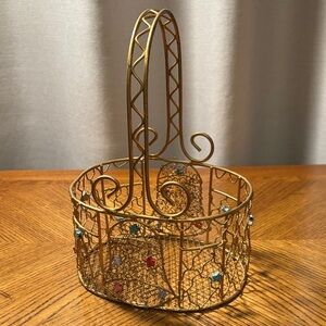 Gold Wire Basket with Multicolor Accents Holiday Decor